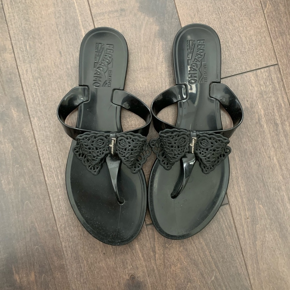 Navy blue Ferragamo slides